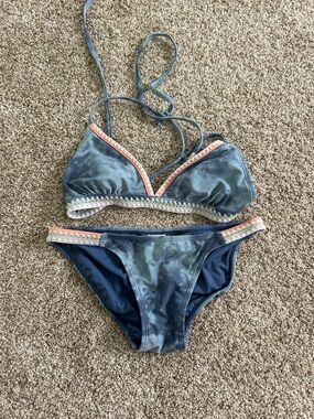 Xhilaration Blue Tie-Dye Bikini with Pink Trim